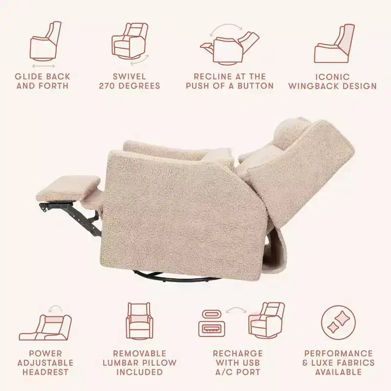 Babyletto Kiwi Plus Power Recliner and Swivel Glider with Power Adjustable Headrest and USB Port