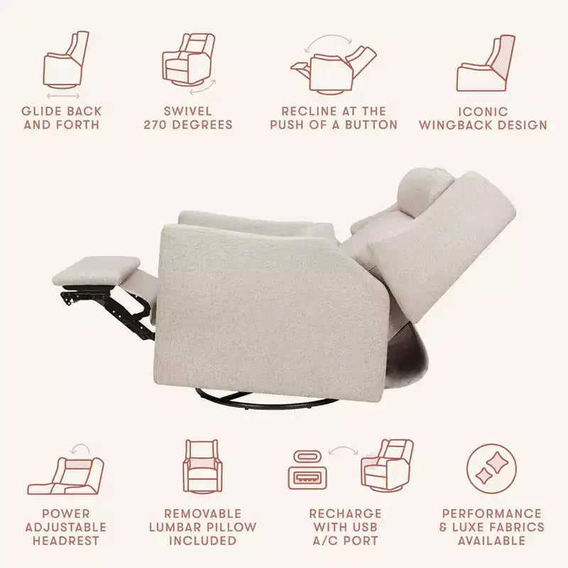 Babyletto Kiwi Plus Power Recliner and Swivel Glider with Power Adjustable Headrest and USB Port