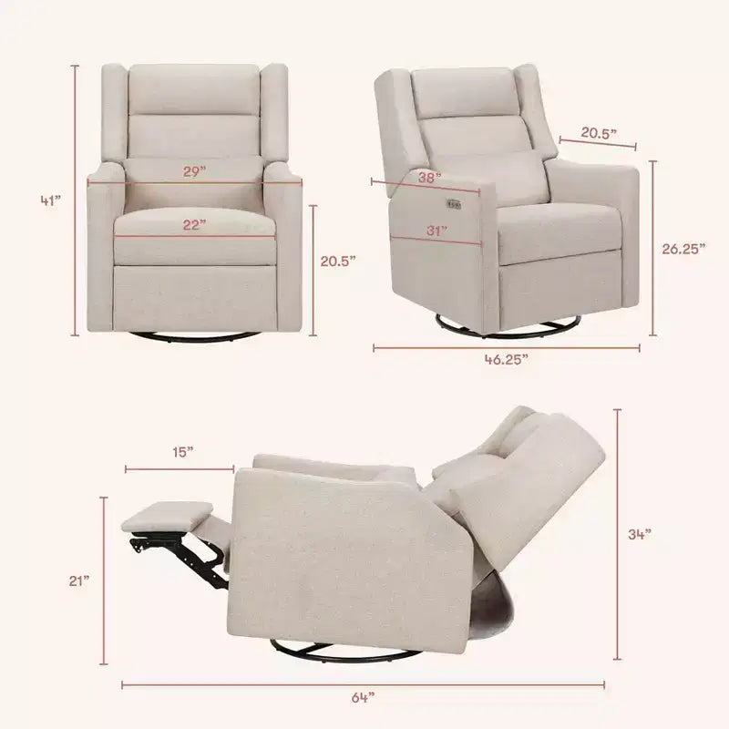 Babyletto Kiwi Plus Power Recliner and Swivel Glider with Power Adjustable Headrest and USB Port