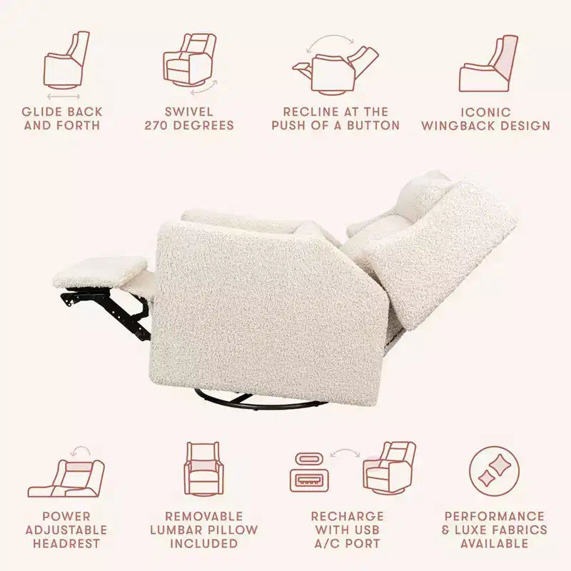 Babyletto Kiwi Plus Power Recliner and Swivel Glider with Power Adjustable Headrest and USB Port