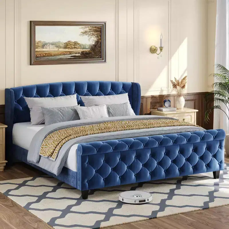 Christopher Knight Home Byrne Upholstered Sleigh Bed with Wingback Headboard and Scroll Footboard