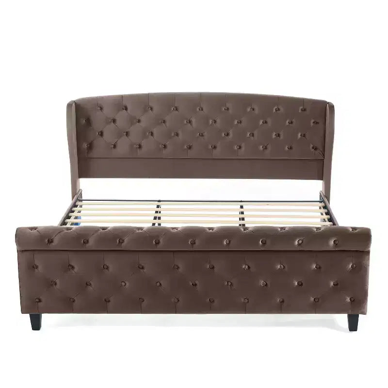 Christopher Knight Home Byrne Upholstered Sleigh Bed with Wingback Headboard and Scroll Footboard