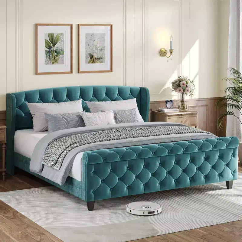 Christopher Knight Home Byrne Upholstered Sleigh Bed with Wingback Headboard and Scroll Footboard