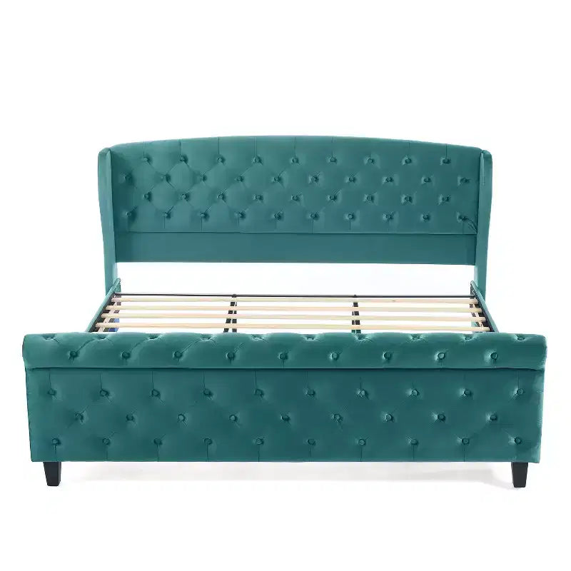 Christopher Knight Home Byrne Upholstered Sleigh Bed with Wingback Headboard and Scroll Footboard