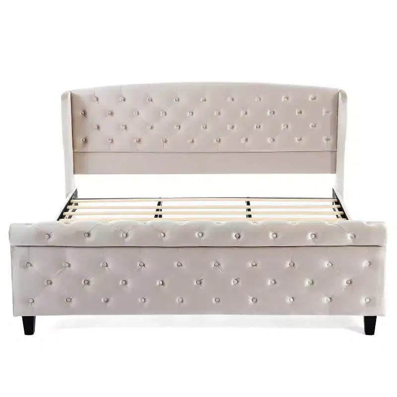 Christopher Knight Home Byrne Upholstered Sleigh Bed with Wingback Headboard and Scroll Footboard