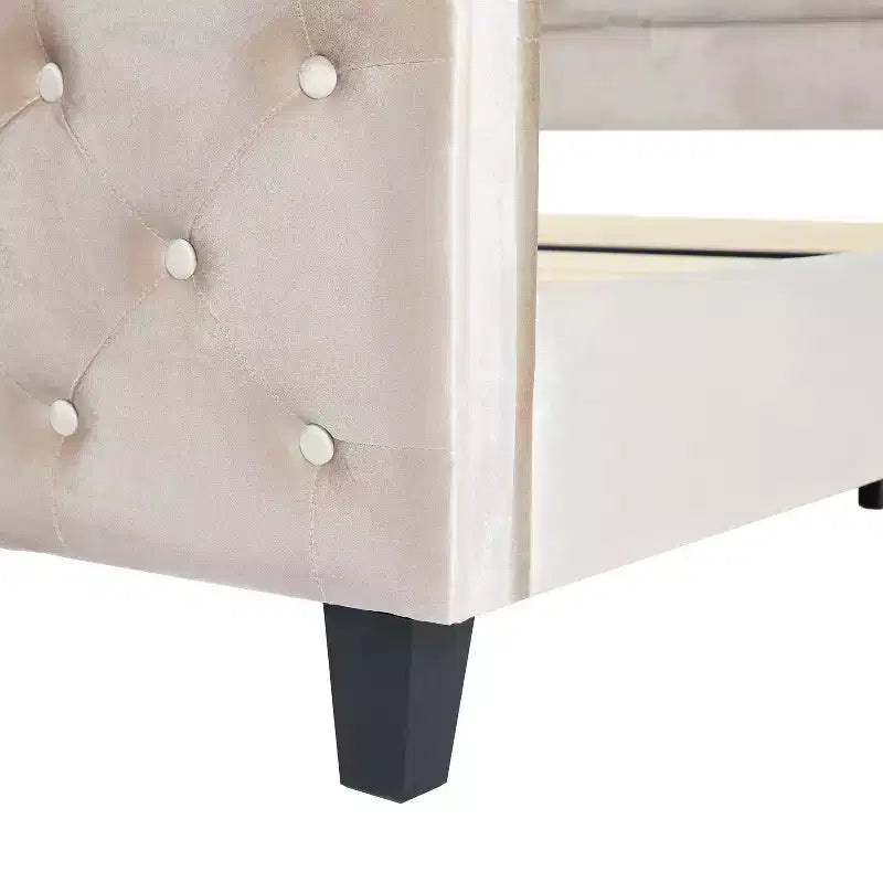 Christopher Knight Home Byrne Upholstered Sleigh Bed with Wingback Headboard and Scroll Footboard