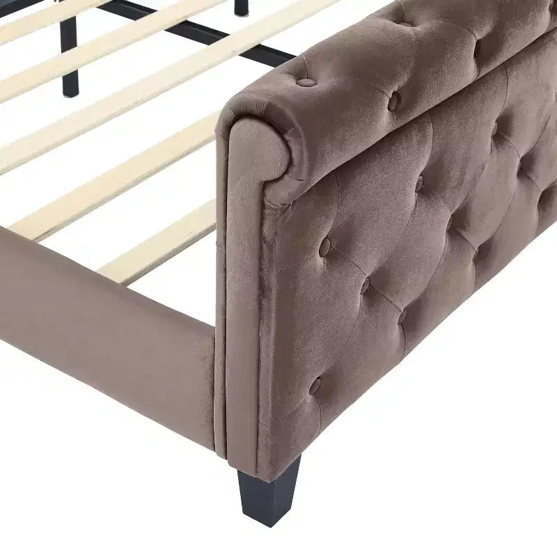 Christopher Knight Home Byrne Upholstered Sleigh Bed with Wingback Headboard and Scroll Footboard