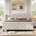 Christopher Knight Home Byrne Upholstered Sleigh Bed with Wingback Headboard and Scroll Footboard