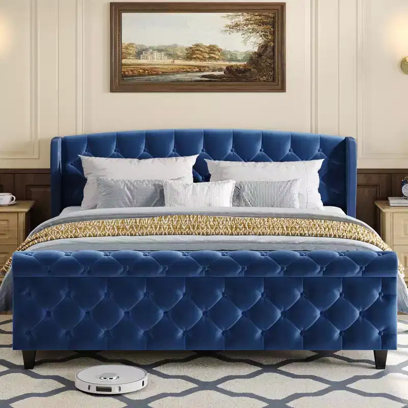 Christopher Knight Home Byrne Upholstered Sleigh Bed with Wingback Headboard and Scroll Footboard