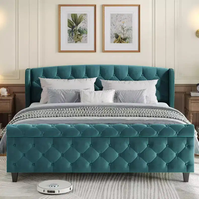 Christopher Knight Home Byrne Upholstered Sleigh Bed with Wingback Headboard and Scroll Footboard