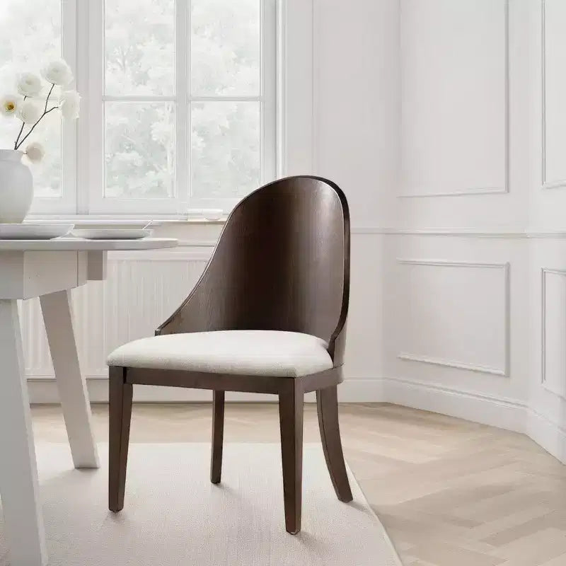 Royal Hampton Side Dining Chair Set of 2, Curve Panel Back, Off White Fabric