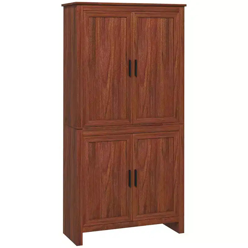 HOMCOM 64 4-Door Kitchen Pantry, Freestanding Storage Cabinet with 3 Adjustable Shelves for Kitchen, Dining or Living Room, Brown