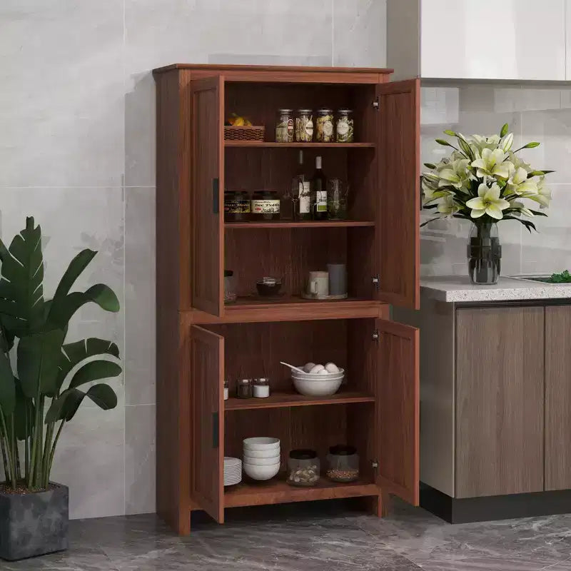 HOMCOM 64 4-Door Kitchen Pantry, Freestanding Storage Cabinet with 3 Adjustable Shelves for Kitchen, Dining or Living Room, Brown