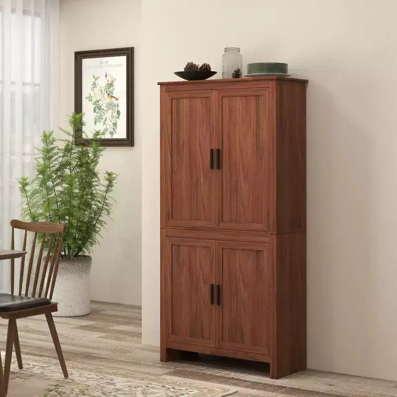 HOMCOM 64 4-Door Kitchen Pantry, Freestanding Storage Cabinet with 3 Adjustable Shelves for Kitchen, Dining or Living Room, Brown