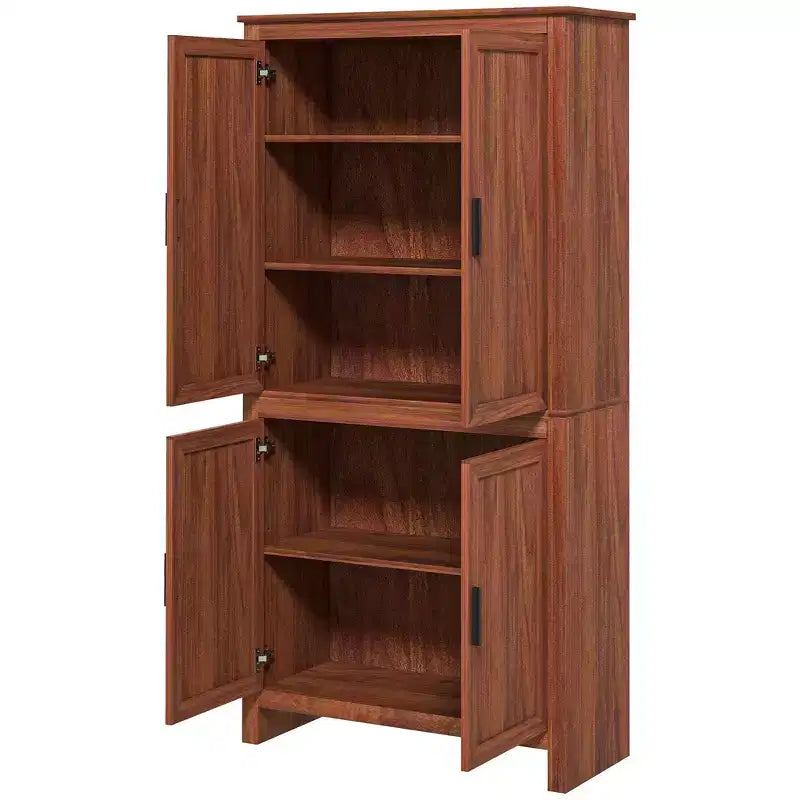 HOMCOM 64 4-Door Kitchen Pantry, Freestanding Storage Cabinet with 3 Adjustable Shelves for Kitchen, Dining or Living Room, Brown