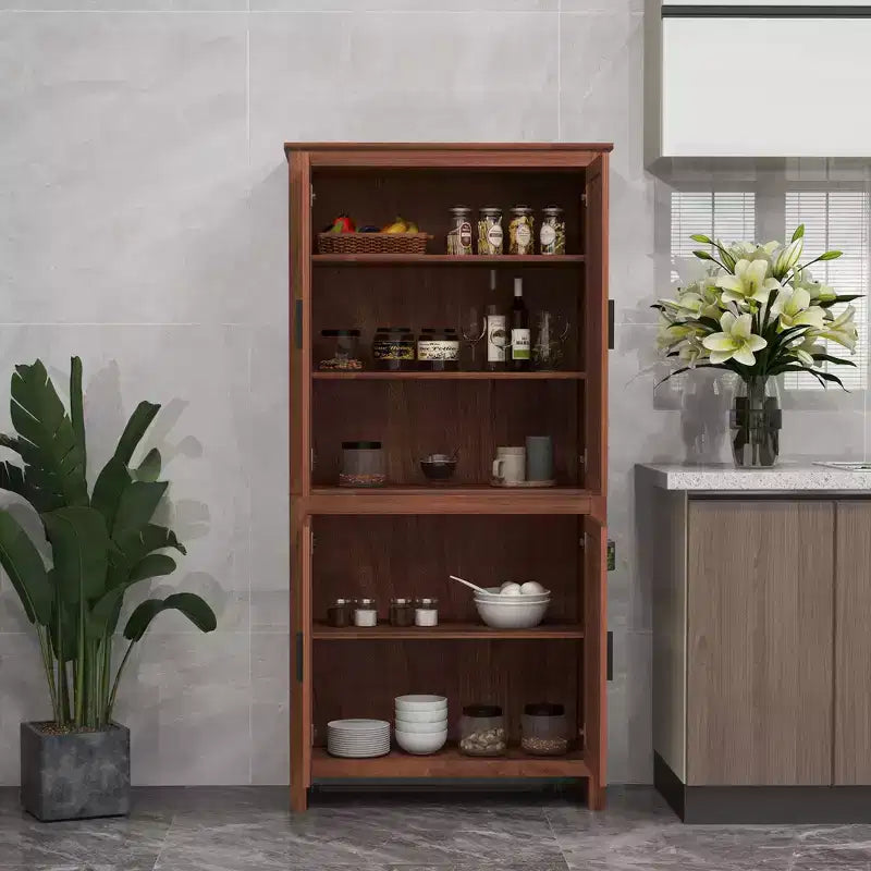 HOMCOM 64 4-Door Kitchen Pantry, Freestanding Storage Cabinet with 3 Adjustable Shelves for Kitchen, Dining or Living Room, Brown