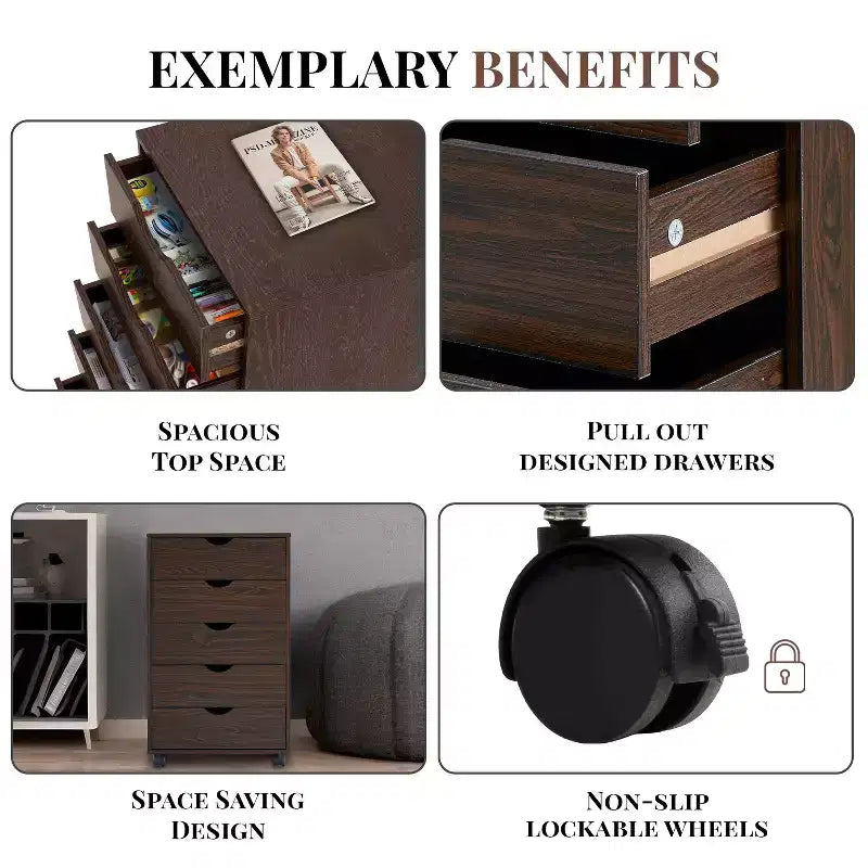 Home Imports Emporium Office File Storage Cabinet with Durable Drawers and Mobile Wheels 5 to 9 Drawer Options for Home & Office Organization