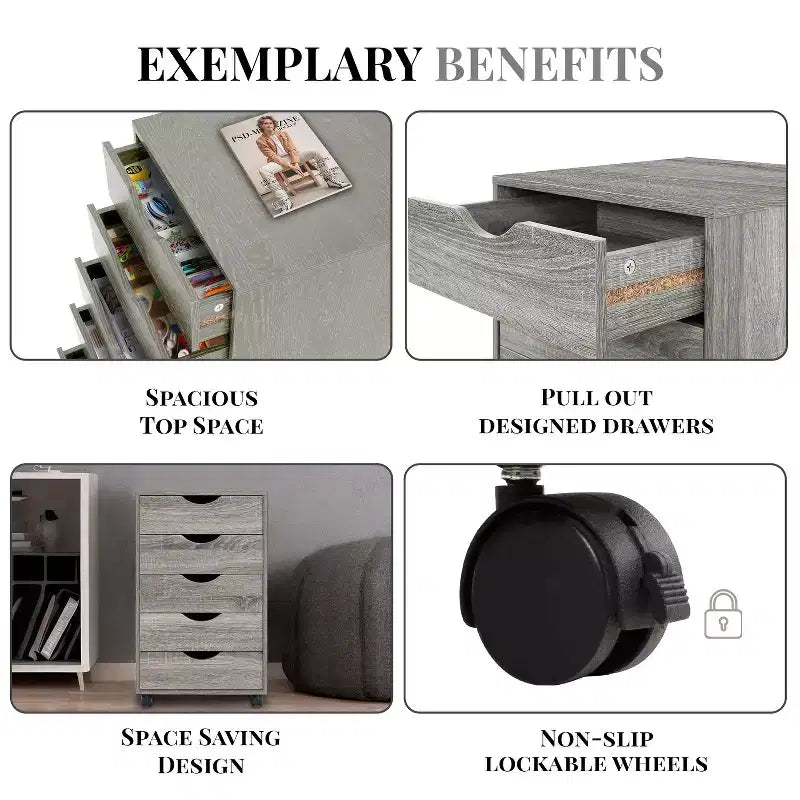Home Imports Emporium Office File Storage Cabinet with Durable Drawers and Mobile Wheels 5 to 9 Drawer Options for Home & Office Organization