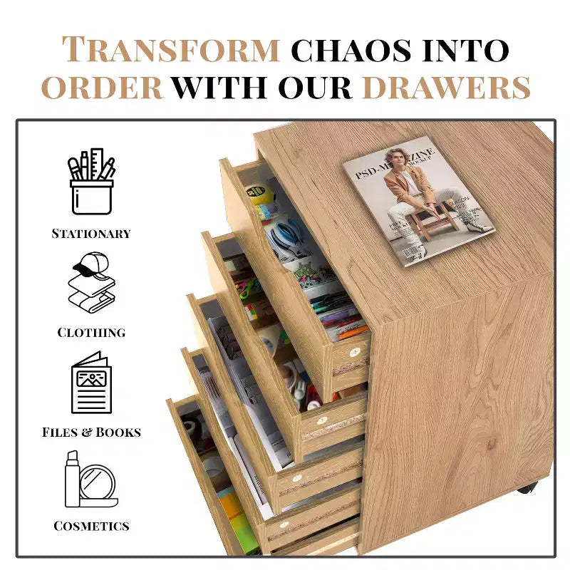 Home Imports Emporium Office File Storage Cabinet with Durable Drawers and Mobile Wheels 5 to 9 Drawer Options for Home & Office Organization
