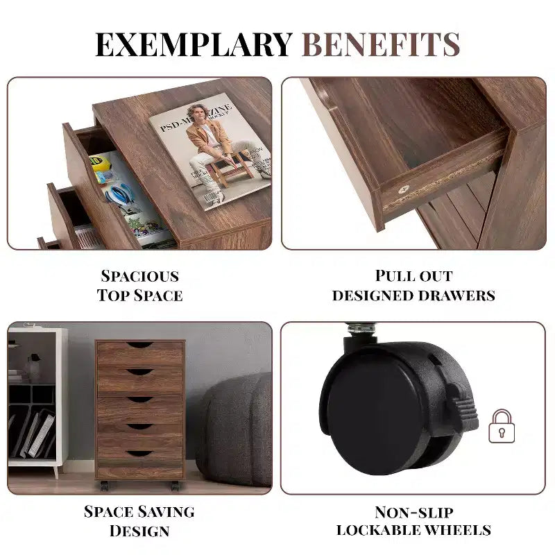 Home Imports Emporium Office File Storage Cabinet with Durable Drawers and Mobile Wheels 5 to 9 Drawer Options for Home & Office Organization
