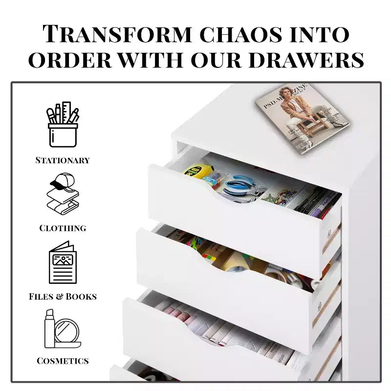 Home Imports Emporium Office File Storage Cabinet with Durable Drawers and Mobile Wheels 5 to 9 Drawer Options for Home & Office Organization