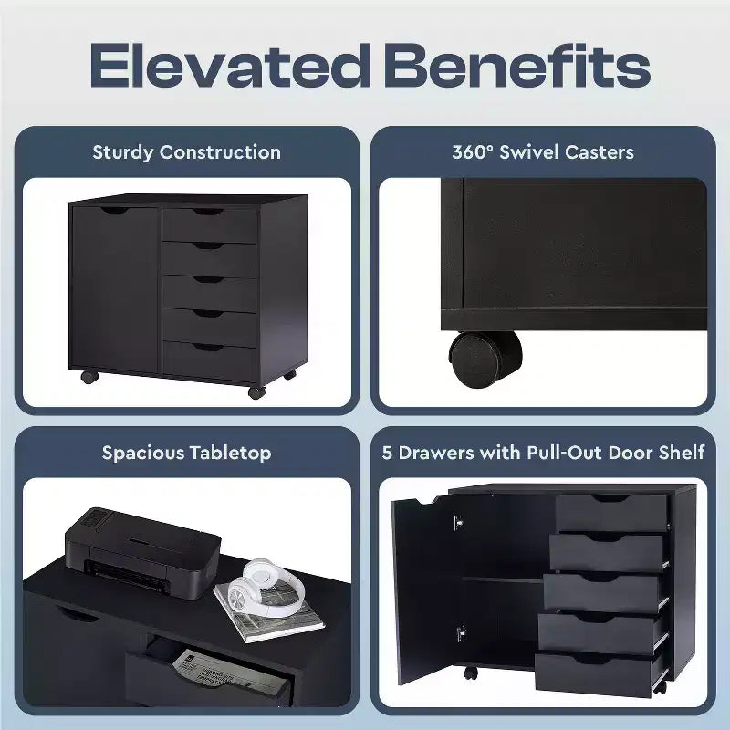Home Imports Emporium Office File Storage Cabinet with Durable Drawers and Mobile Wheels 5 to 9 Drawer Options for Home & Office Organization