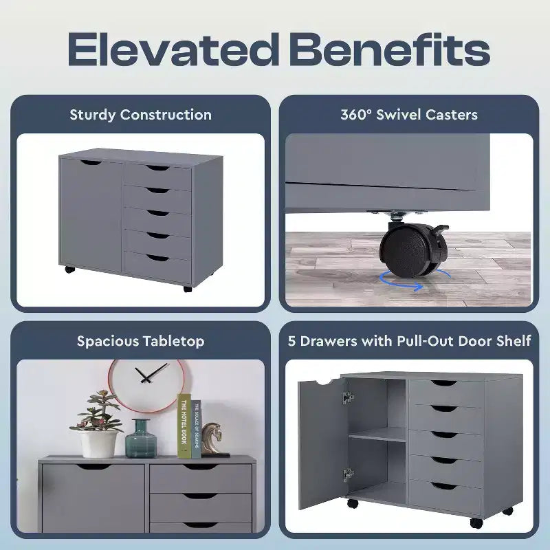 Home Imports Emporium Office File Storage Cabinet with Durable Drawers and Mobile Wheels 5 to 9 Drawer Options for Home & Office Organization