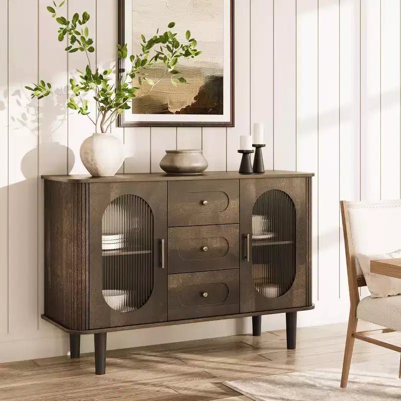 47 Buffet Cabinet, Coffee Bar Cabinet with 2 Doors and 3 Drawers, Buffet Table with Adjustable Shelves for Dining Room, Living Room