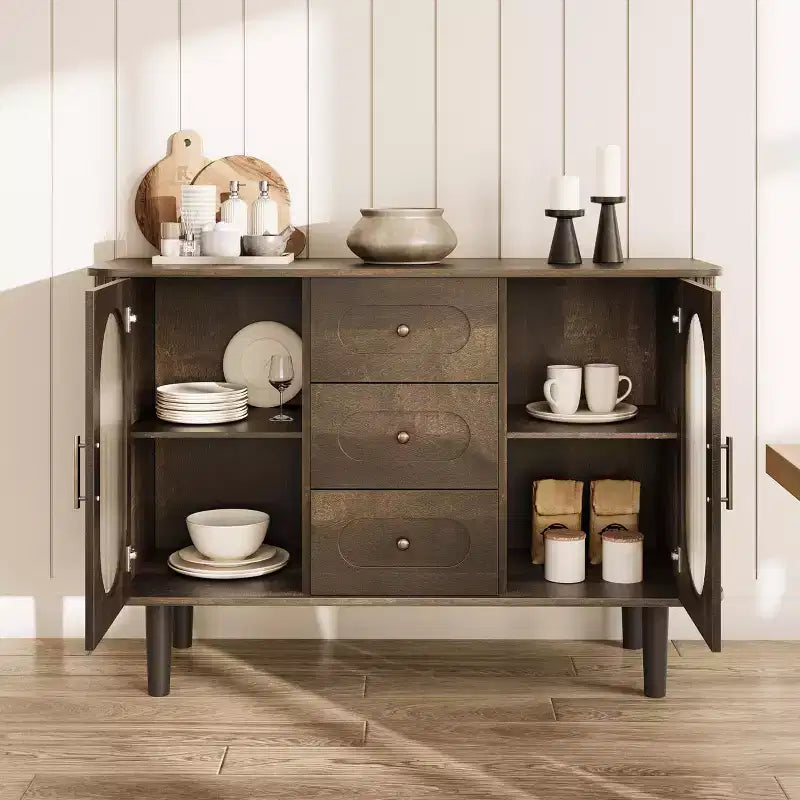 47 Buffet Cabinet, Coffee Bar Cabinet with 2 Doors and 3 Drawers, Buffet Table with Adjustable Shelves for Dining Room, Living Room