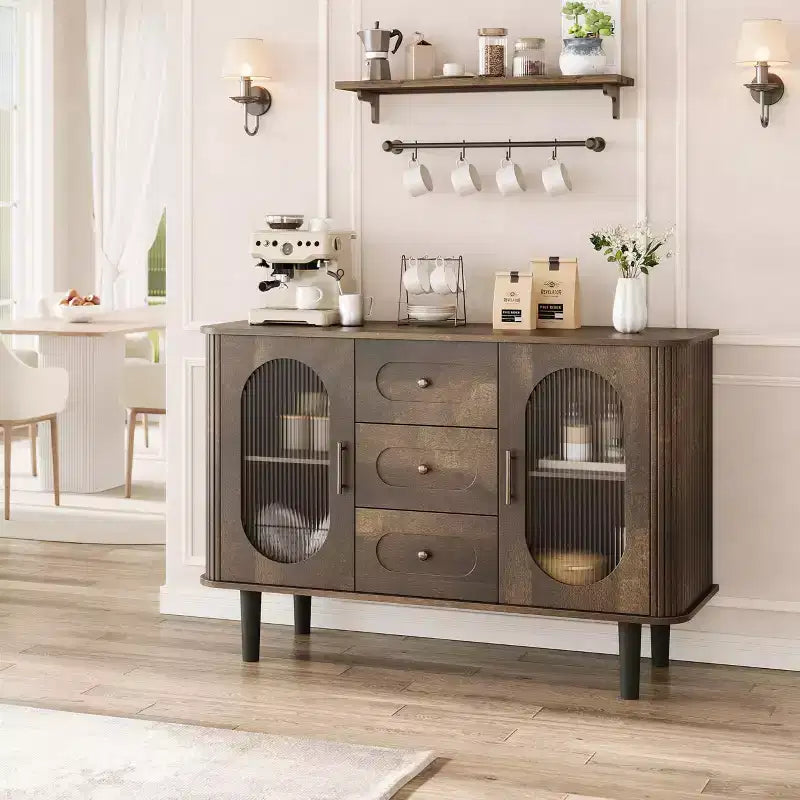 47 Buffet Cabinet, Coffee Bar Cabinet with 2 Doors and 3 Drawers, Buffet Table with Adjustable Shelves for Dining Room, Living Room