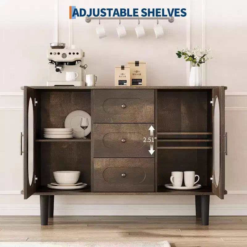 47 Buffet Cabinet, Coffee Bar Cabinet with 2 Doors and 3 Drawers, Buffet Table with Adjustable Shelves for Dining Room, Living Room