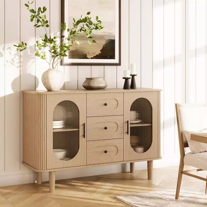 47 Buffet Cabinet, Coffee Bar Cabinet with 2 Doors and 3 Drawers, Buffet Table with Adjustable Shelves for Dining Room, Living Room