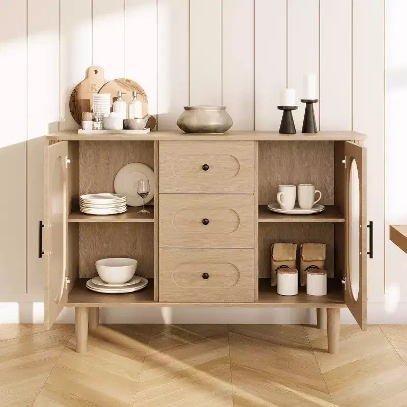 47 Buffet Cabinet, Coffee Bar Cabinet with 2 Doors and 3 Drawers, Buffet Table with Adjustable Shelves for Dining Room, Living Room
