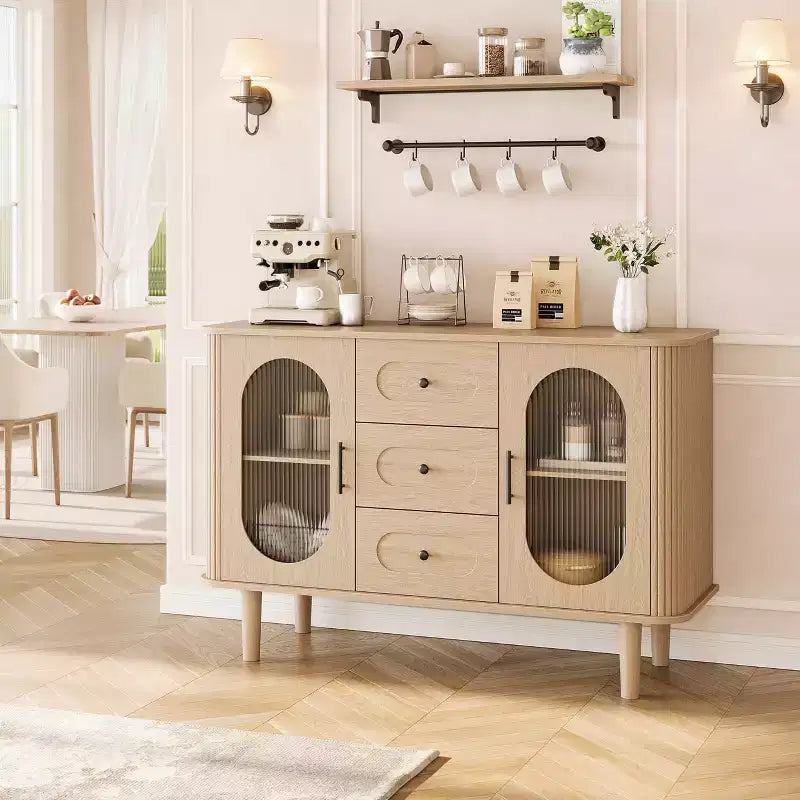 47 Buffet Cabinet, Coffee Bar Cabinet with 2 Doors and 3 Drawers, Buffet Table with Adjustable Shelves for Dining Room, Living Room