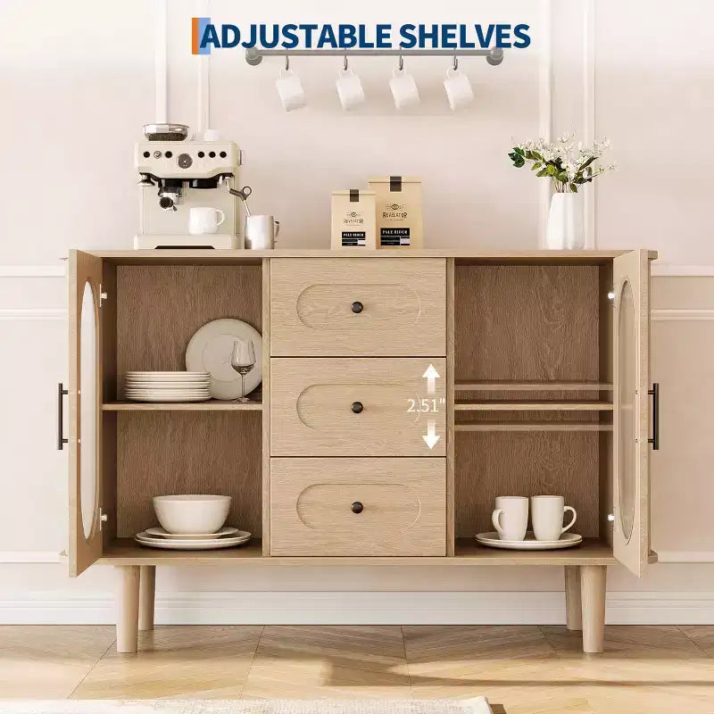 47 Buffet Cabinet, Coffee Bar Cabinet with 2 Doors and 3 Drawers, Buffet Table with Adjustable Shelves for Dining Room, Living Room