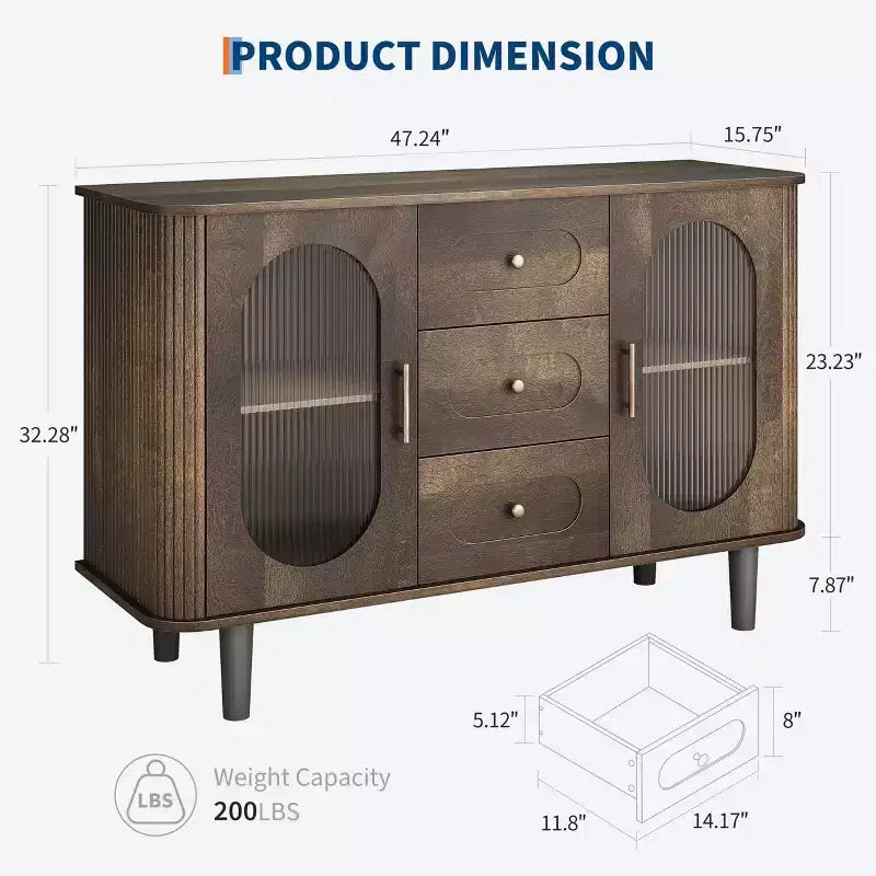 47 Buffet Cabinet, Coffee Bar Cabinet with 2 Doors and 3 Drawers, Buffet Table with Adjustable Shelves for Dining Room, Living Room