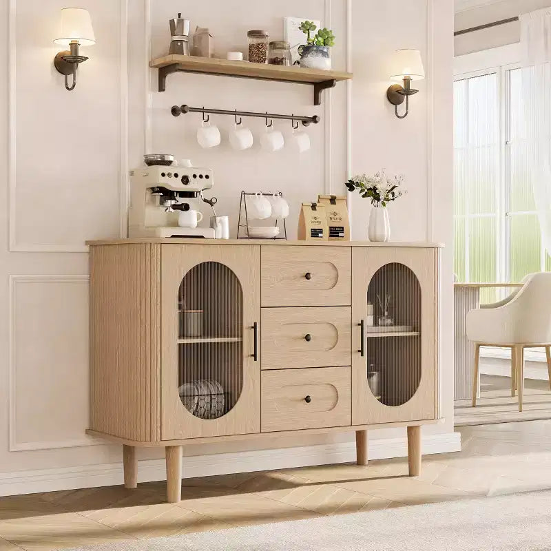 47 Buffet Cabinet, Coffee Bar Cabinet with 2 Doors and 3 Drawers, Buffet Table with Adjustable Shelves for Dining Room, Living Room