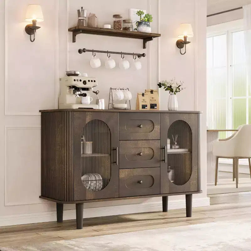 47 Buffet Cabinet, Coffee Bar Cabinet with 2 Doors and 3 Drawers, Buffet Table with Adjustable Shelves for Dining Room, Living Room