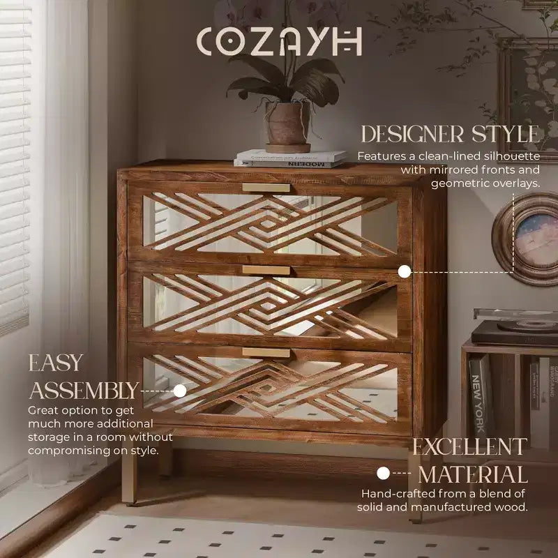 COZAYH 3-Drawer Modern Accent Dresser Mirror Front Storage Cabinet, Set of 2