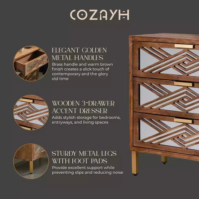 COZAYH 3-Drawer Modern Accent Dresser Mirror Front Storage Cabinet, Set of 2