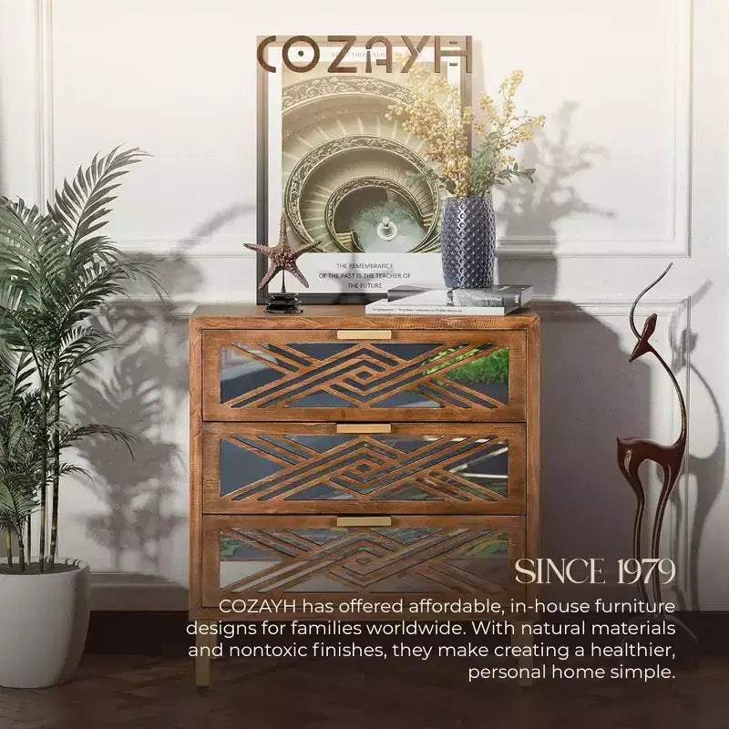 COZAYH 3-Drawer Modern Accent Dresser Mirror Front Storage Cabinet, Set of 2