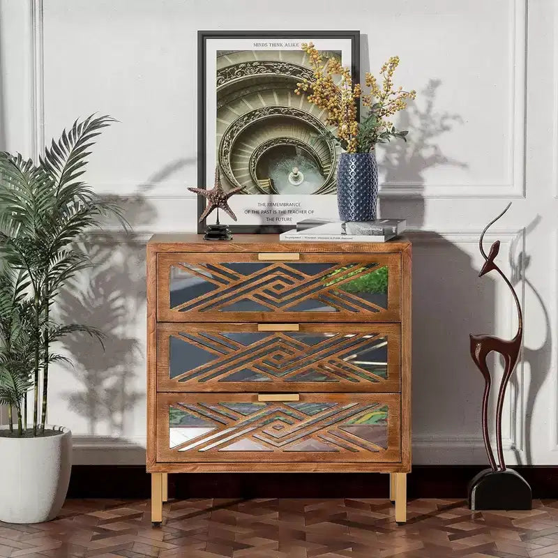 COZAYH 3-Drawer Modern Accent Dresser Mirror Front Storage Cabinet, Set of 2