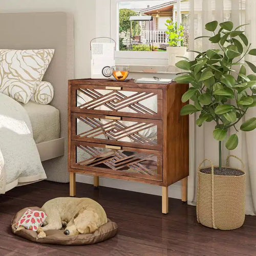 COZAYH 3-Drawer Modern Accent Dresser Mirror Front Storage Cabinet, Set of 2