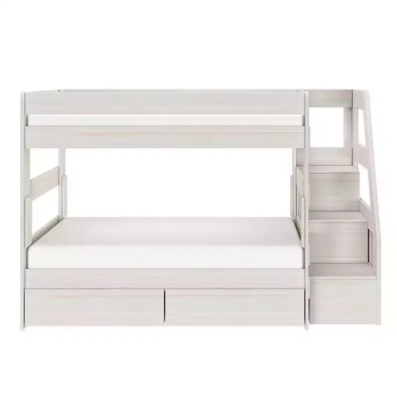 Modern Farmhouse Twin Over Twin Bunk Bed With Staircase and Storage Drawers