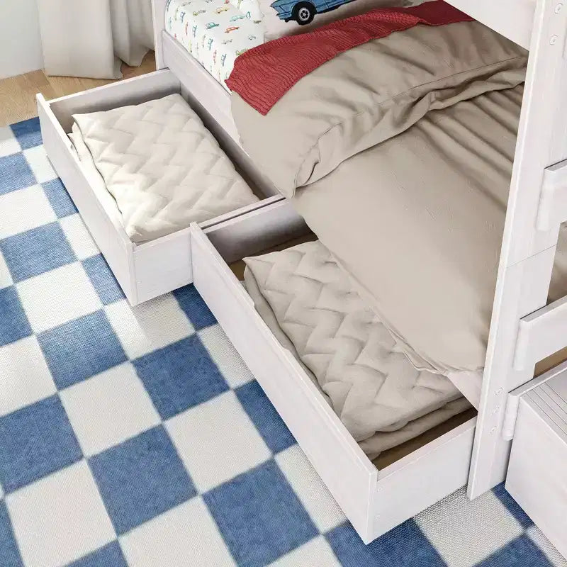 Modern Farmhouse Twin Over Twin Bunk Bed With Staircase and Storage Drawers