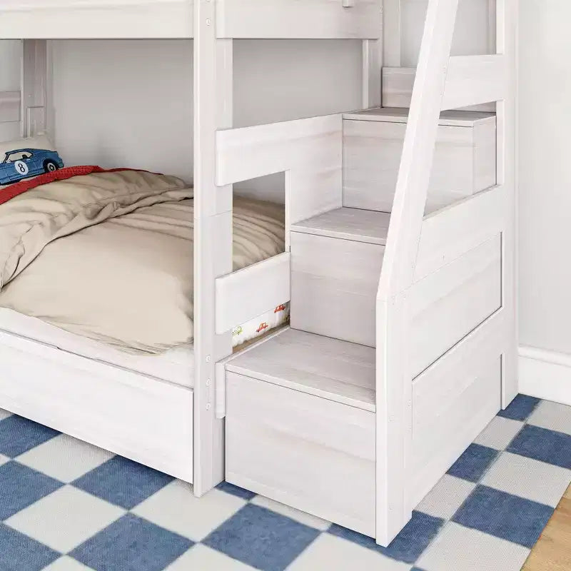 Modern Farmhouse Twin Over Twin Bunk Bed With Staircase and Storage Drawers
