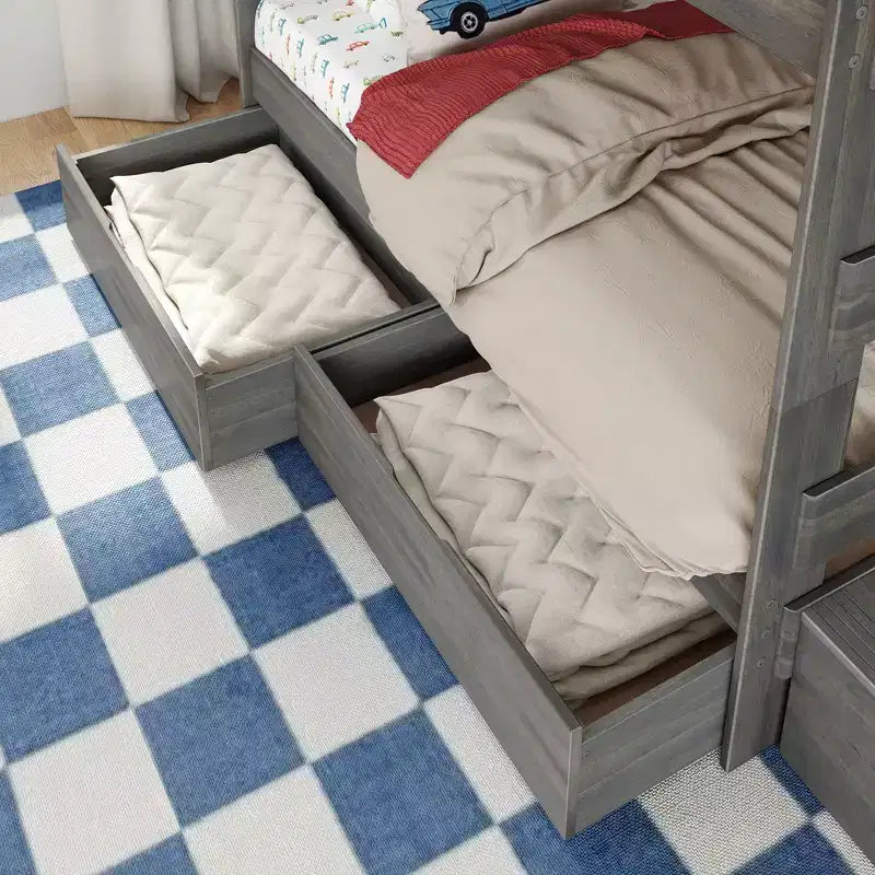 Modern Farmhouse Twin Over Twin Bunk Bed With Staircase and Storage Drawers