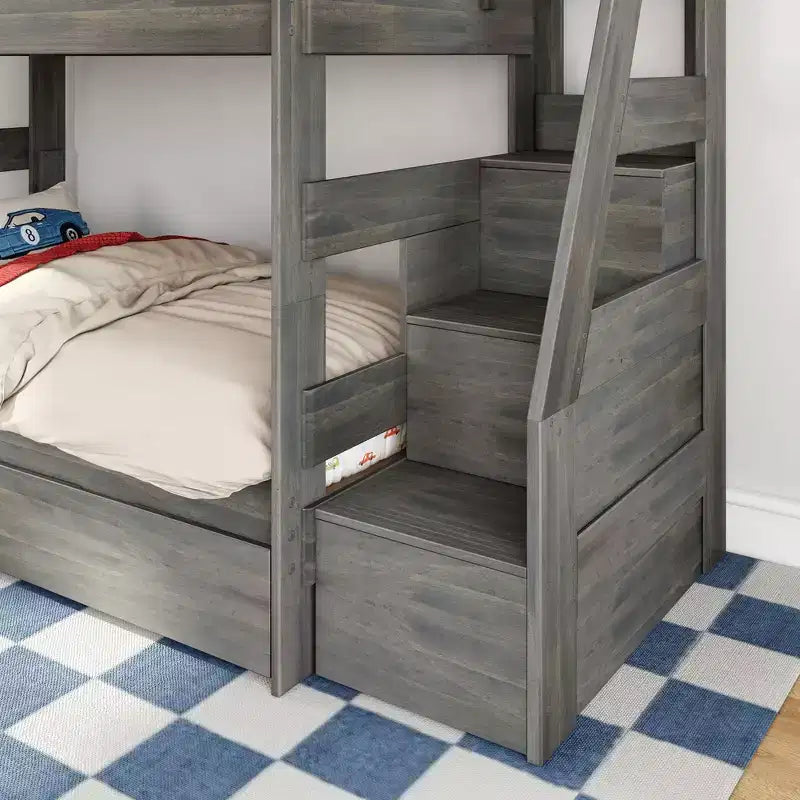 Modern Farmhouse Twin Over Twin Bunk Bed With Staircase and Storage Drawers