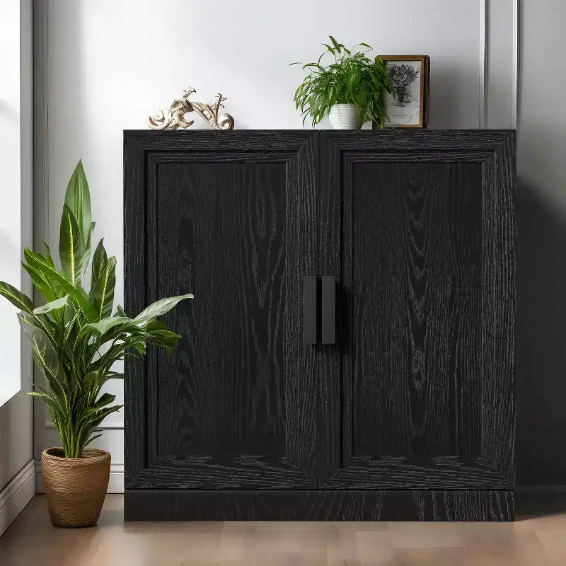 PexFix 31 Wooden Accent Cabinet Storage Modern Sideboard Buffet Cabinet with 2 Doors and Adjustable Shelf for Living Room Dining Room Entryway Black