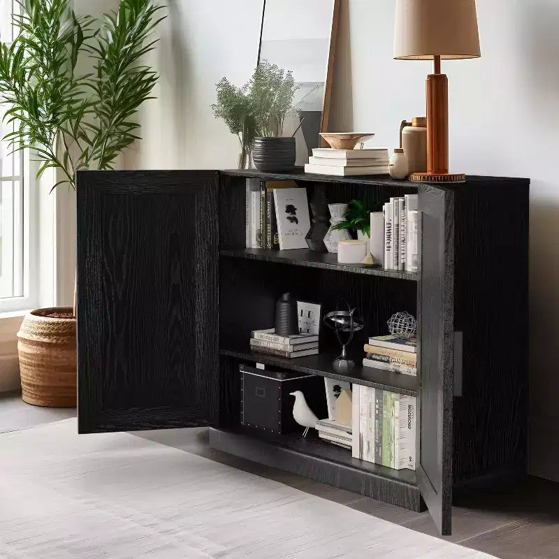 PexFix 31 Wooden Accent Cabinet Storage Modern Sideboard Buffet Cabinet with 2 Doors and Adjustable Shelf for Living Room Dining Room Entryway Black